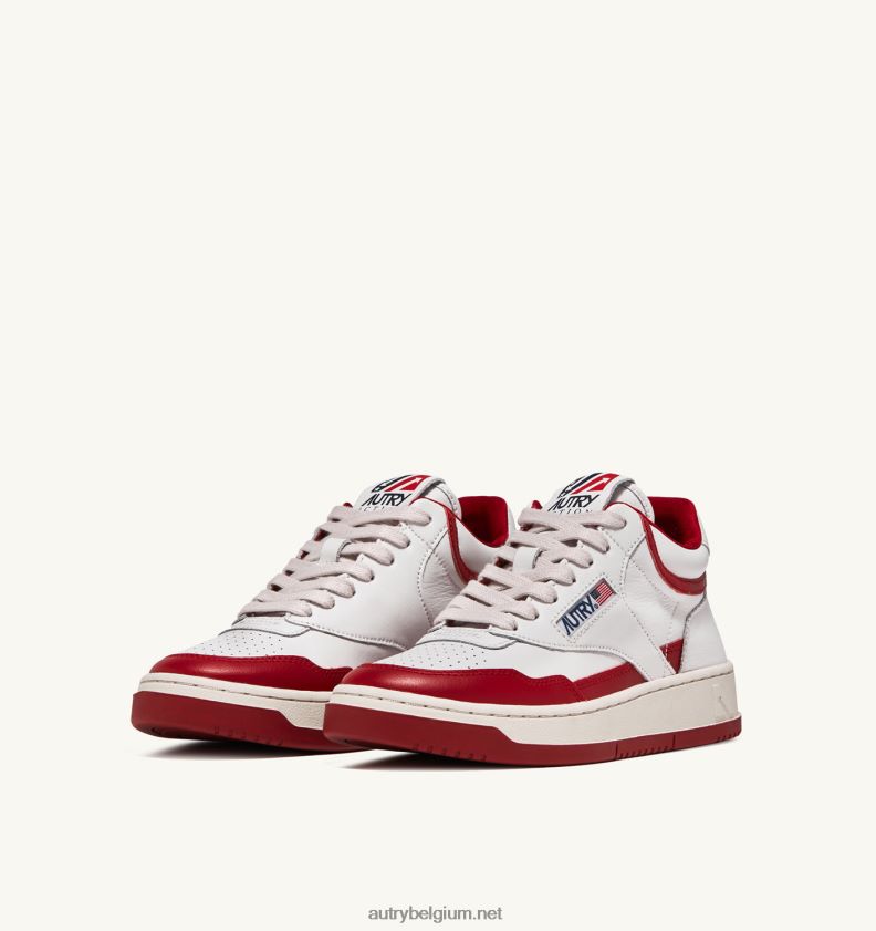 6ZFBPZ263 open halfhoge sneakers in wit en rood leer Autry vrouwen