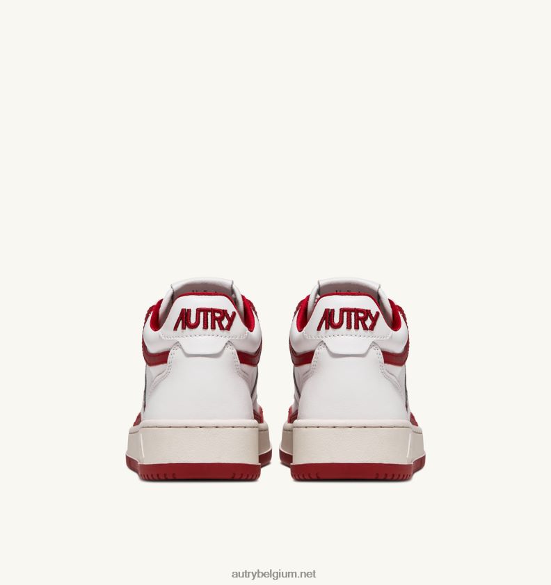 6ZFBPZ263 open halfhoge sneakers in wit en rood leer Autry vrouwen