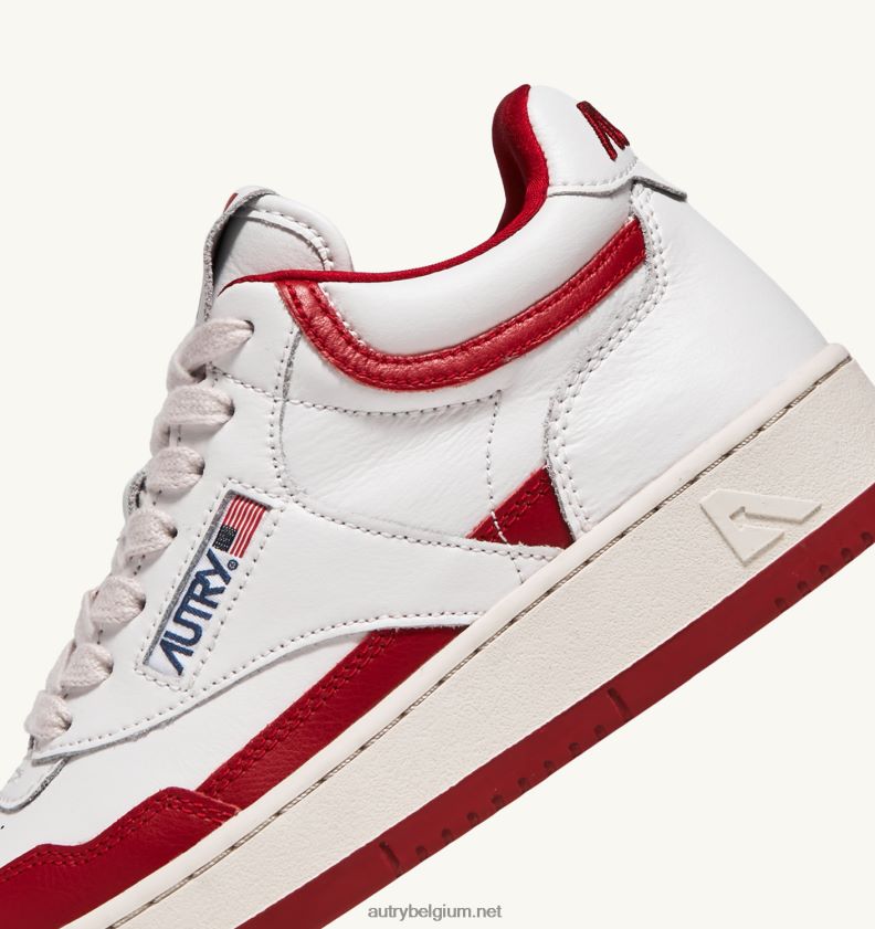 6ZFBPZ263 open halfhoge sneakers in wit en rood leer Autry vrouwen